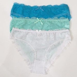 Floral Lace Front Cotton Bikini Panties-3PK